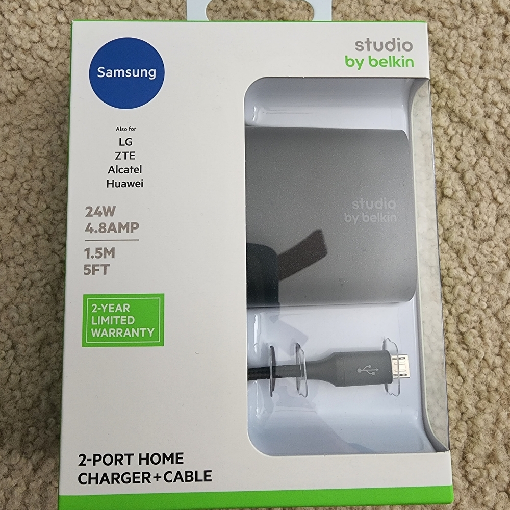 (NEW IN BOX)Belkin 2-Port Home Micro USB Charger+Cable